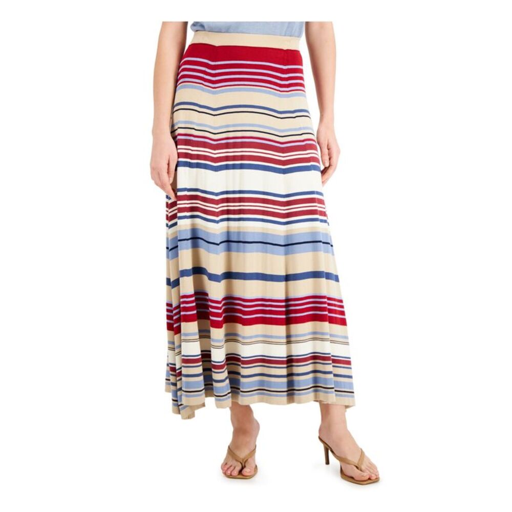 WEEKEND MAX MARA Womens Beige Knit Striped Tea-Length A-Line Skirt L
